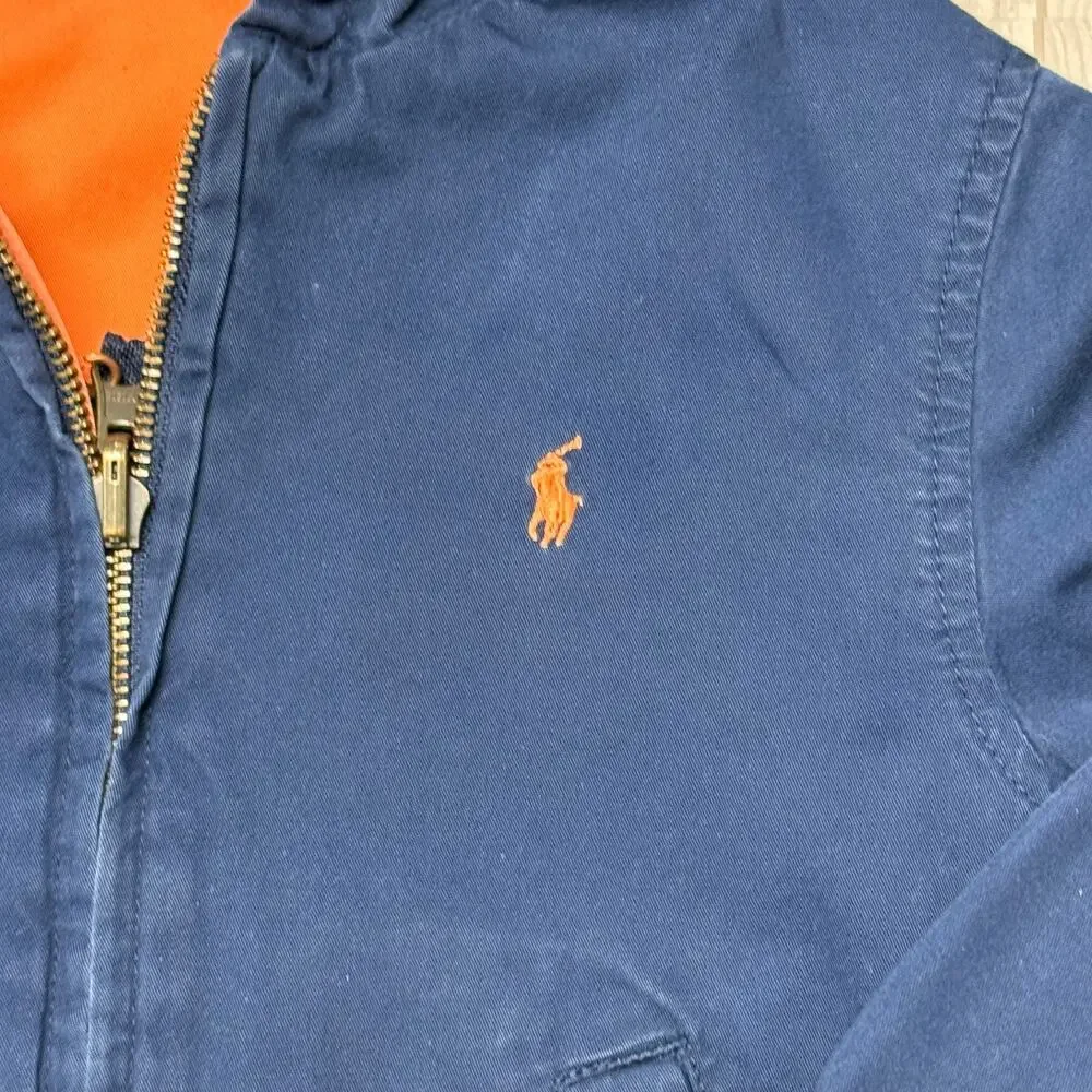 Polo Ralph Lauren Boys Toddler Reversible Hooded Jacket Navy Blue Orange Coat